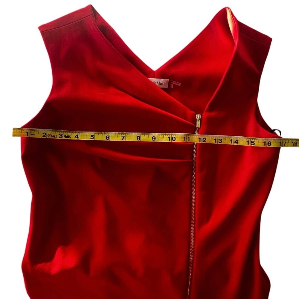Calvin Klein Sheath Dress Red Asymmetric Zip Front Sleeveless Women Size 8 - Picture 5 of 5